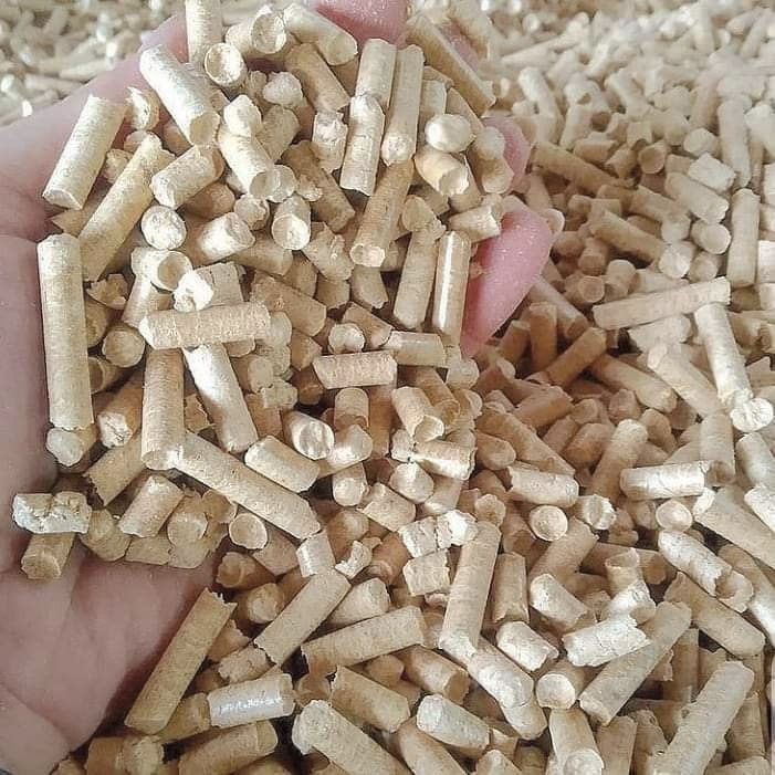 Close-up of golden wood pellets